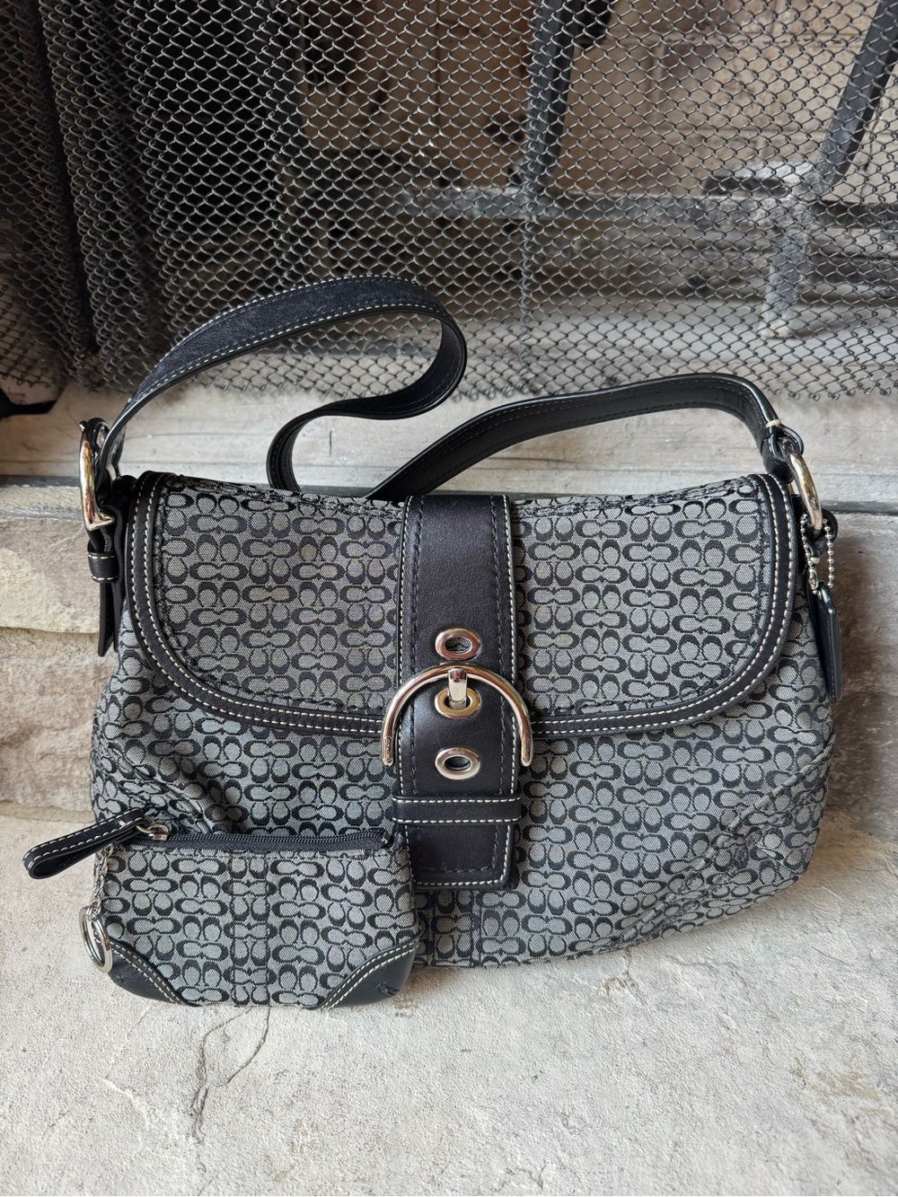 Coach Y2K SoHo Flap Shoulder Bag F12309 with Matching Coin Purse/Key Chain